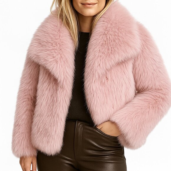NWT Pink Faux Fur Oversized Jacket - Picture 1 of 3